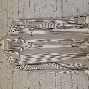 White Black Fender Shirt XL Rock and Roll Large Graphic Button Front Long Sleeve